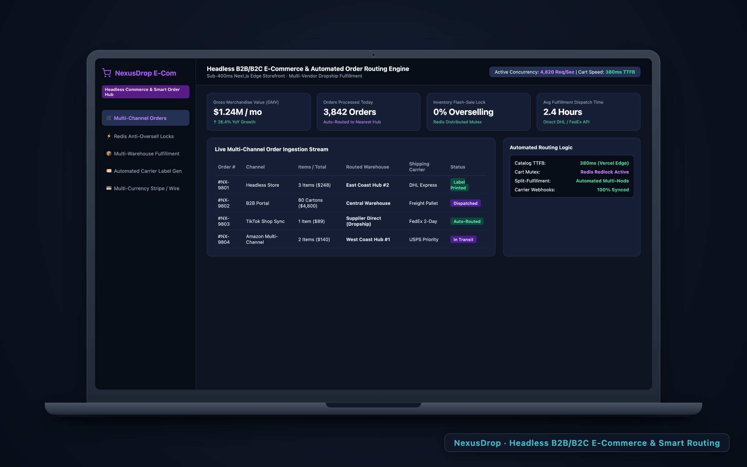 NexusDrop Headless Omnichannel E-Commerce on laptop screen